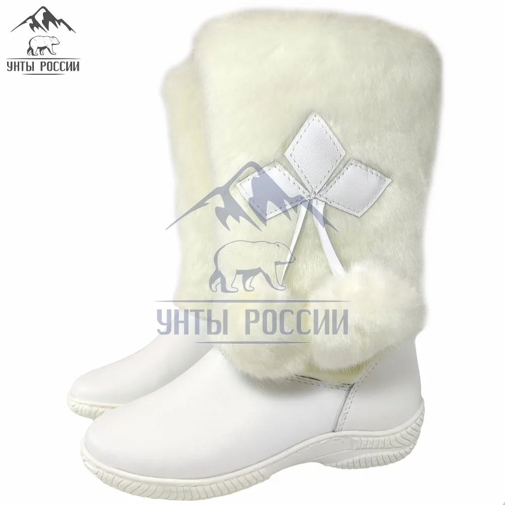 Унты женские натуральные кожаные белые «Айна» литая подошва, артикул 50031